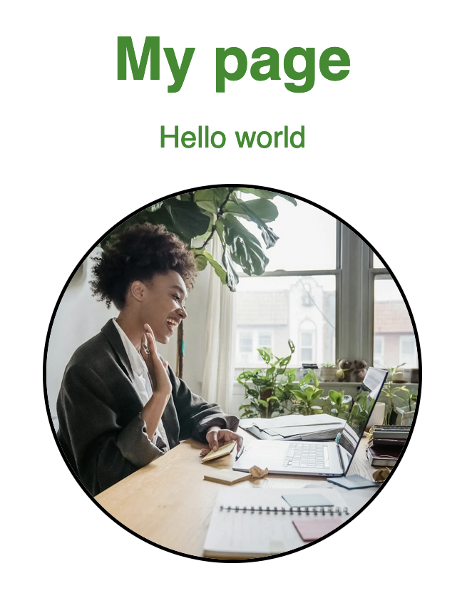 A styled page called 'my page'. The text is green and the font is sans-serif